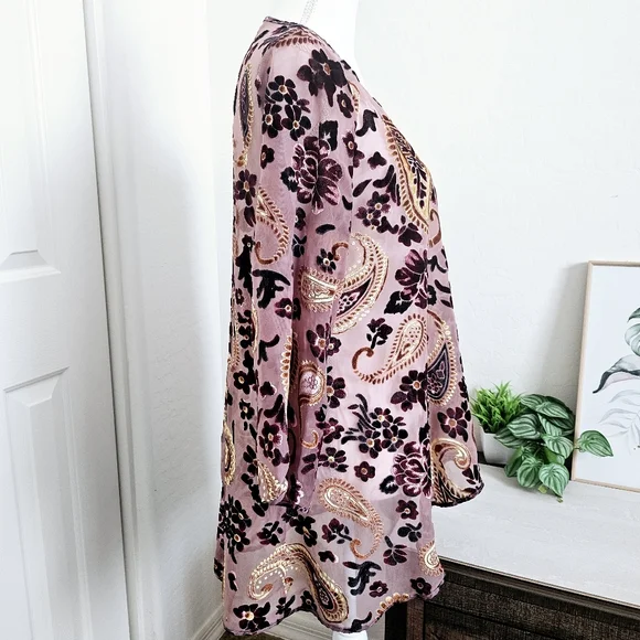 Kamana Bohemian Velvet Paisley Floral Open Kimono Cardigan SZ Small - Picture 4 of 10